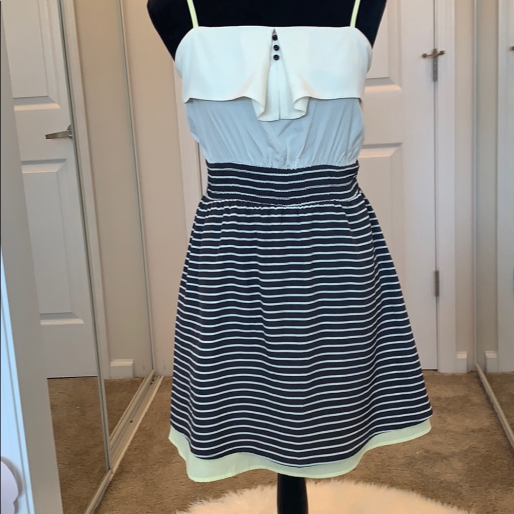 JOLT Yellow w Black & White Stripes Mini Dress - Picture 2 of 7